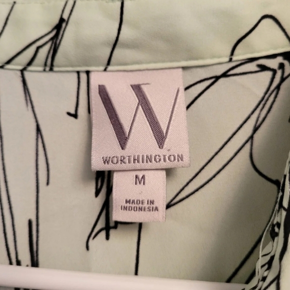 Worthington Floral Mint Green Tie Button-Up Blouse Medium Retro Chic EUC - Picture 7 of 8